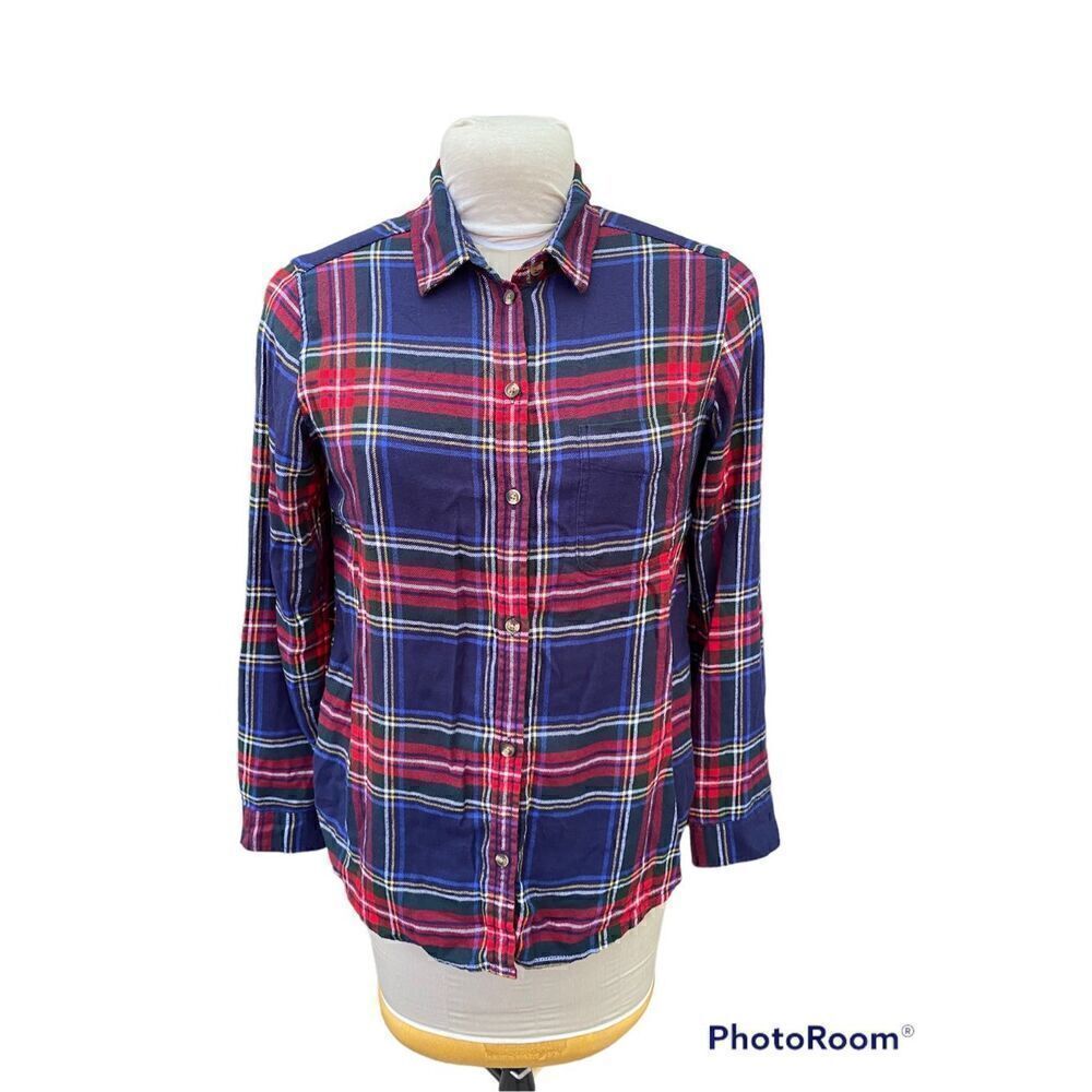 American Eagle Amazingly Soft Flannel Blue/Red Plaid Shirt Size M
